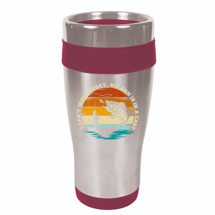 Fishing Father's Day I Can't Work Today My Arm Is In A Cast 16oz Travel Tumbler