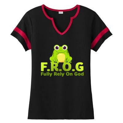 Frog Funny Definition Fully Rely On God Ladies Halftime Notch Neck Tee