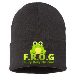 Frog Funny Definition Fully Rely On God Sustainable Knit Beanie