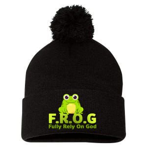 Frog Funny Definition Fully Rely On God Pom Pom 12in Knit Beanie