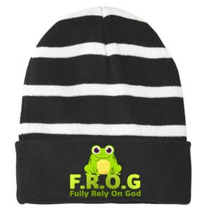 Frog Funny Definition Fully Rely On God Striped Beanie with Solid Band