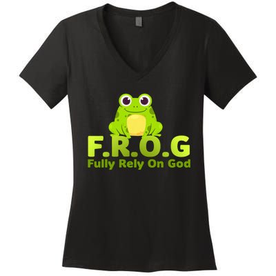 Frog Funny Definition Fully Rely On God Women's V-Neck T-Shirt