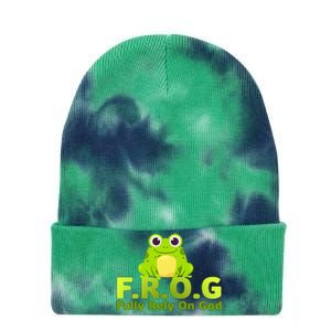 Frog Funny Definition Fully Rely On God Tie Dye 12in Knit Beanie