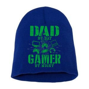 Funny Fathers Day Dad By Day Gamer By Night Video Game Gift Short Acrylic Beanie