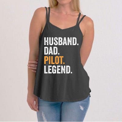 Funny Father Day Gift Husband Dad Pilot Legend Retro Cool Gift Women's Strappy Tank