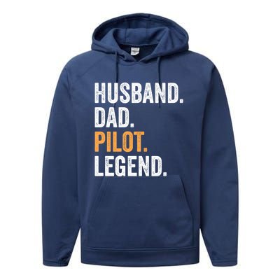 Funny Father Day Gift Husband Dad Pilot Legend Retro Cool Gift Performance Fleece Hoodie