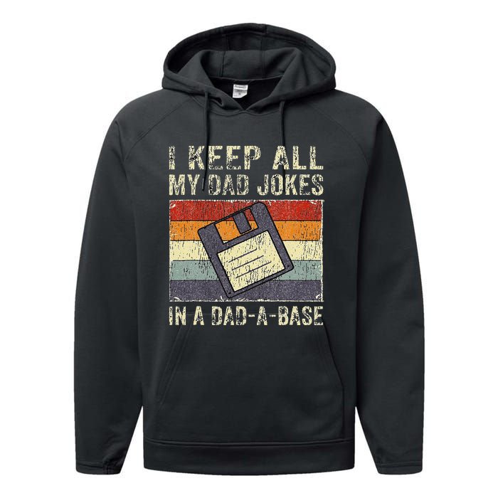 Funny Father's Day Daddy Jokes in Dadabase Vintage Retro Performance Fleece Hoodie