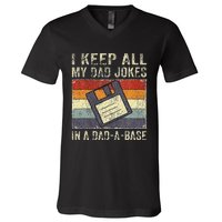 Funny Father's Day Daddy Jokes in Dadabase Vintage Retro V-Neck T-Shirt