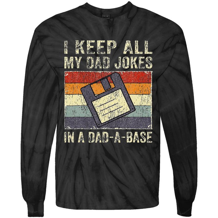 Funny Father's Day Daddy Jokes in Dadabase Vintage Retro Tie-Dye Long Sleeve Shirt