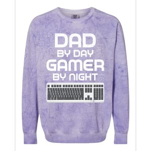 Funny Fathers Day Gaming Gift Dad By Day Gamer By Night Gift Colorblast Crewneck Sweatshirt