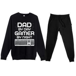 Funny Fathers Day Gaming Gift Dad By Day Gamer By Night Gift Premium Crewneck Sweatsuit Set