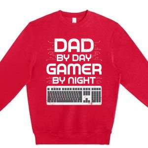 Funny Fathers Day Gaming Gift Dad By Day Gamer By Night Gift Premium Crewneck Sweatshirt