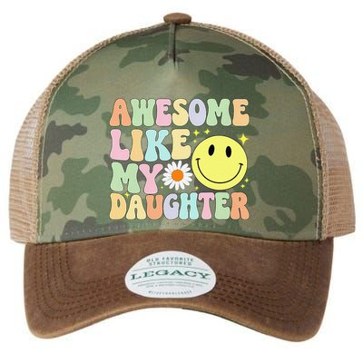 Funny FatherS Day Awesome Like My Daughter Retro Groovy Dad Legacy Tie Dye Trucker Hat