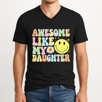 Funny FatherS Day Awesome Like My Daughter Retro Groovy Dad V-Neck T-Shirt