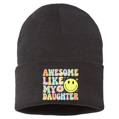 Funny FatherS Day Awesome Like My Daughter Retro Groovy Dad Sustainable Knit Beanie