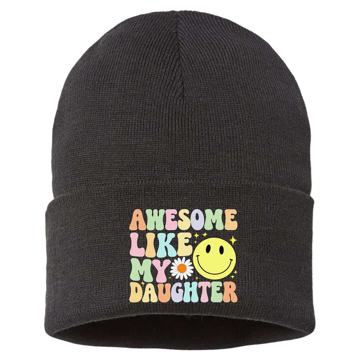 Funny FatherS Day Awesome Like My Daughter Retro Groovy Dad Sustainable Knit Beanie