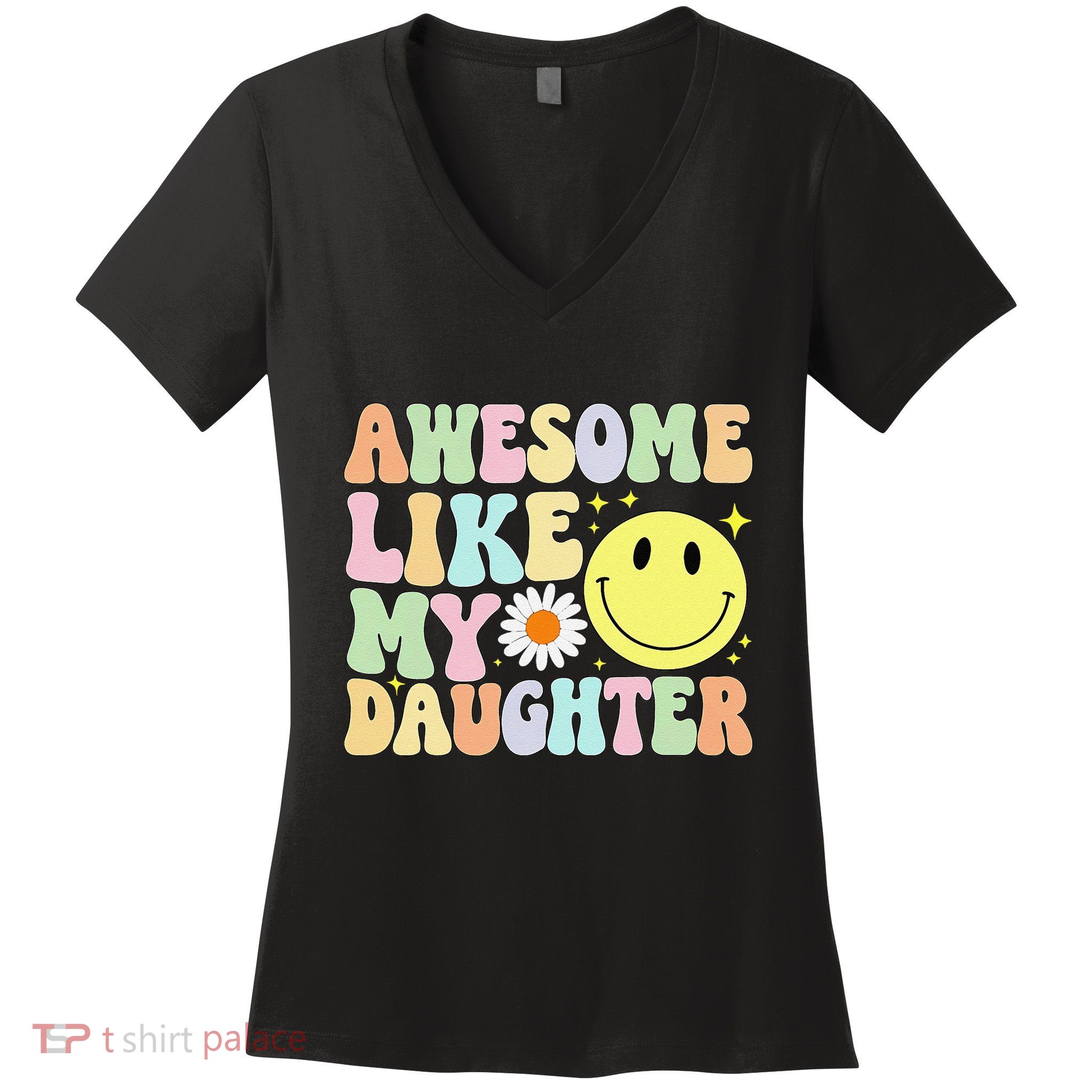 Funny FatherS Day Awesome Like My Daughter Retro Groovy Dad Women's V-Neck T-Shirt