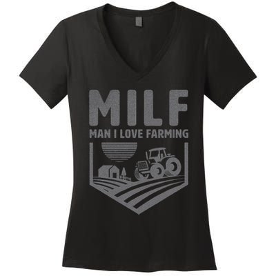 Funny Farm Dad Joke Farmer Mom Man I Love Farming Women's V-Neck T-Shirt