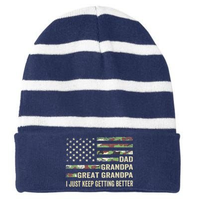 Funny Fathers Day Gift From Grand Dad Grandpa Great Grandpa Striped Beanie with Solid Band