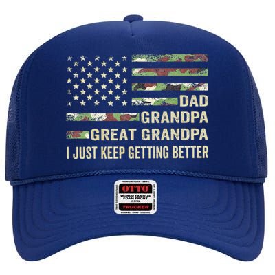 Funny Fathers Day Gift From Grand Dad Grandpa Great Grandpa High Crown Mesh Back Trucker Hat