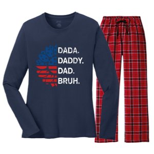 Funny Fathers Day For Dad Grandpa Dada Daddy Dad Bruh Flag Gift Women's Long Sleeve Flannel Pajama Set 