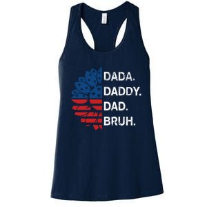 Funny Fathers Day For Dad Grandpa Dada Daddy Dad Bruh Flag Gift Women's Racerback Tank