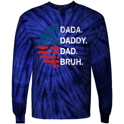 Funny Fathers Day For Dad Grandpa Dada Daddy Dad Bruh Flag Gift Tie-Dye Long Sleeve Shirt