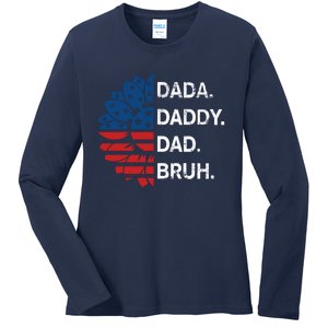 Funny Fathers Day For Dad Grandpa Dada Daddy Dad Bruh Flag Gift Ladies Long Sleeve Shirt