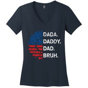 Funny Fathers Day For Dad Grandpa Dada Daddy Dad Bruh Flag Gift Women's V-Neck T-Shirt