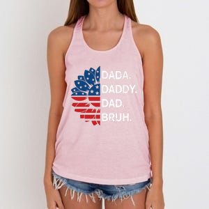 Funny Fathers Day For Dad Grandpa Dada Daddy Dad Bruh Flag Gift Women's Knotted Racerback Tank