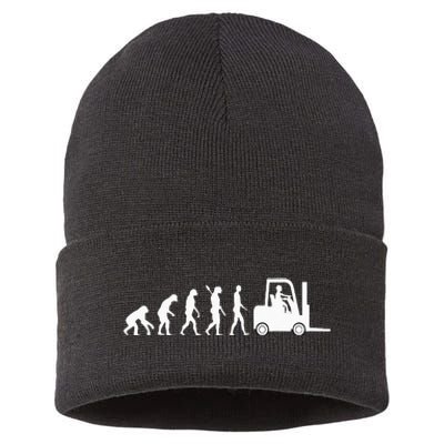 Funny Forklift Driver Evolution Warehouse Worker Sustainable Knit Beanie