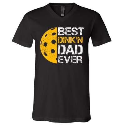Funny Father's Day Pickleball Best Dink'n Dad Ever Funny V-Neck T-Shirt