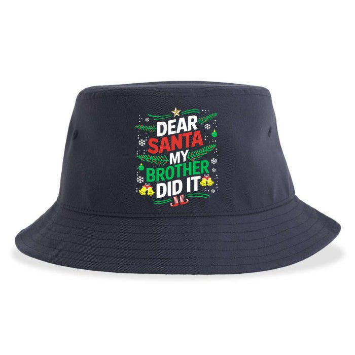 Family Funny Dear Santa My Brother Did It Christmas Sustainable Bucket Hat