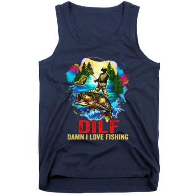 Funny Fishing DILF Damn I Love Fishing Addict Tank Top