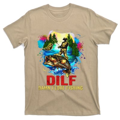 Funny Fishing DILF Damn I Love Fishing Addict T-Shirt