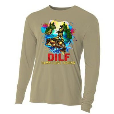 Funny Fishing DILF Damn I Love Fishing Addict Cooling Performance Long Sleeve Crew