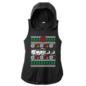 Firefighter Fire Dept Ugly Christmas Funny Xmas Pajama Funny Gift Ladies PosiCharge Tri-Blend Wicking Draft Hoodie Tank