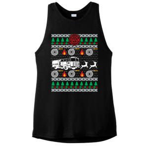 Firefighter Fire Dept Ugly Christmas Funny Xmas Pajama Funny Gift Ladies PosiCharge Tri-Blend Wicking Tank