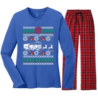 Firefighter Fire Dept Ugly Christmas Funny Xmas Pajama Funny Gift Women's Long Sleeve Flannel Pajama Set 