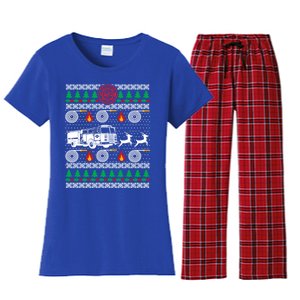 Firefighter Fire Dept Ugly Christmas Funny Xmas Pajama Funny Gift Women's Flannel Pajama Set