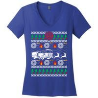 Firefighter Fire Dept Ugly Christmas Funny Xmas Pajama Funny Gift Women's V-Neck T-Shirt