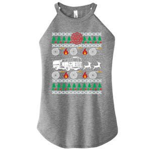 Firefighter Fire Dept Ugly Christmas Funny Xmas Pajama Funny Gift Women's Perfect Tri Rocker Tank