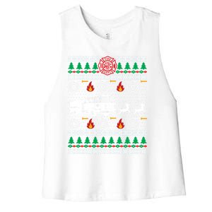 Firefighter Fire Dept Ugly Christmas Funny Xmas Pajama Funny Gift Women's Racerback Cropped Tank