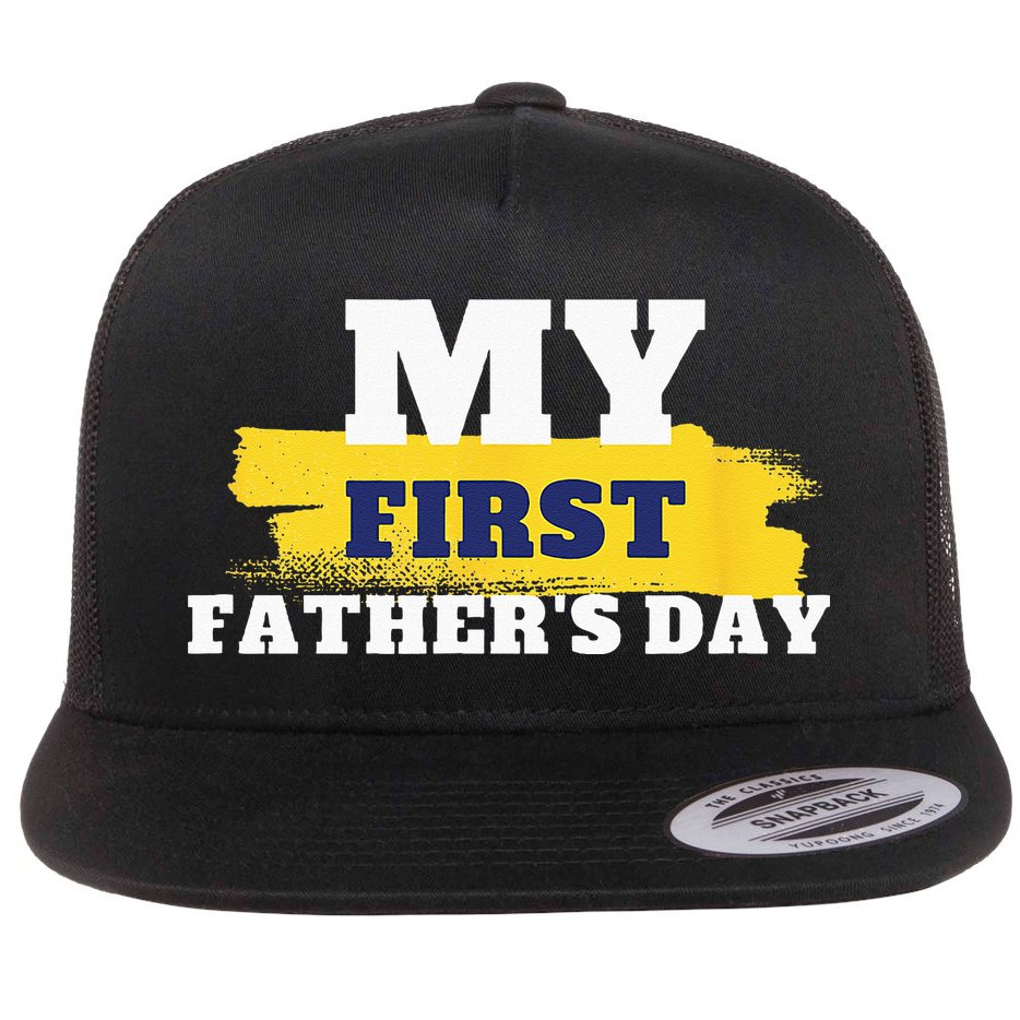 First Fathers Day Tee First Time Dad Father Gift Flat Bill Trucker Hat