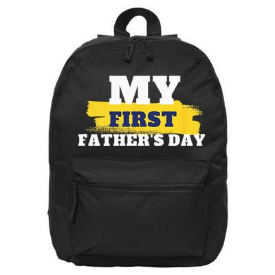 First Fathers Day Tee First Time Dad Father Gift 16 in Basic Backpack