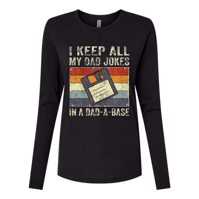 Funny Father's Day Daddy Jokes in Dadabase Vintage Retro Womens Cotton Relaxed Long Sleeve T-Shirt