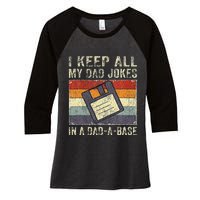 Funny Father's Day Daddy Jokes in Dadabase Vintage Retro Women's Tri-Blend 3/4-Sleeve Raglan Shirt