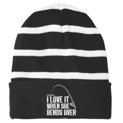 Funny Fishing Design For   Fisherman Fishing Rod Striped Beanie with Solid Band