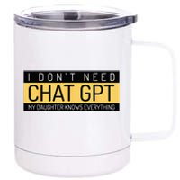 Funny Fathers Day Nerd Gift From Daughter To Dad Chat GPT 12 oz Stainless Steel Tumbler Cup