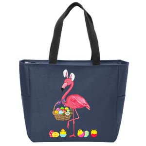 Funny Flamingo Easter Bunny Eggs Easter Gift Zip Tote Bag